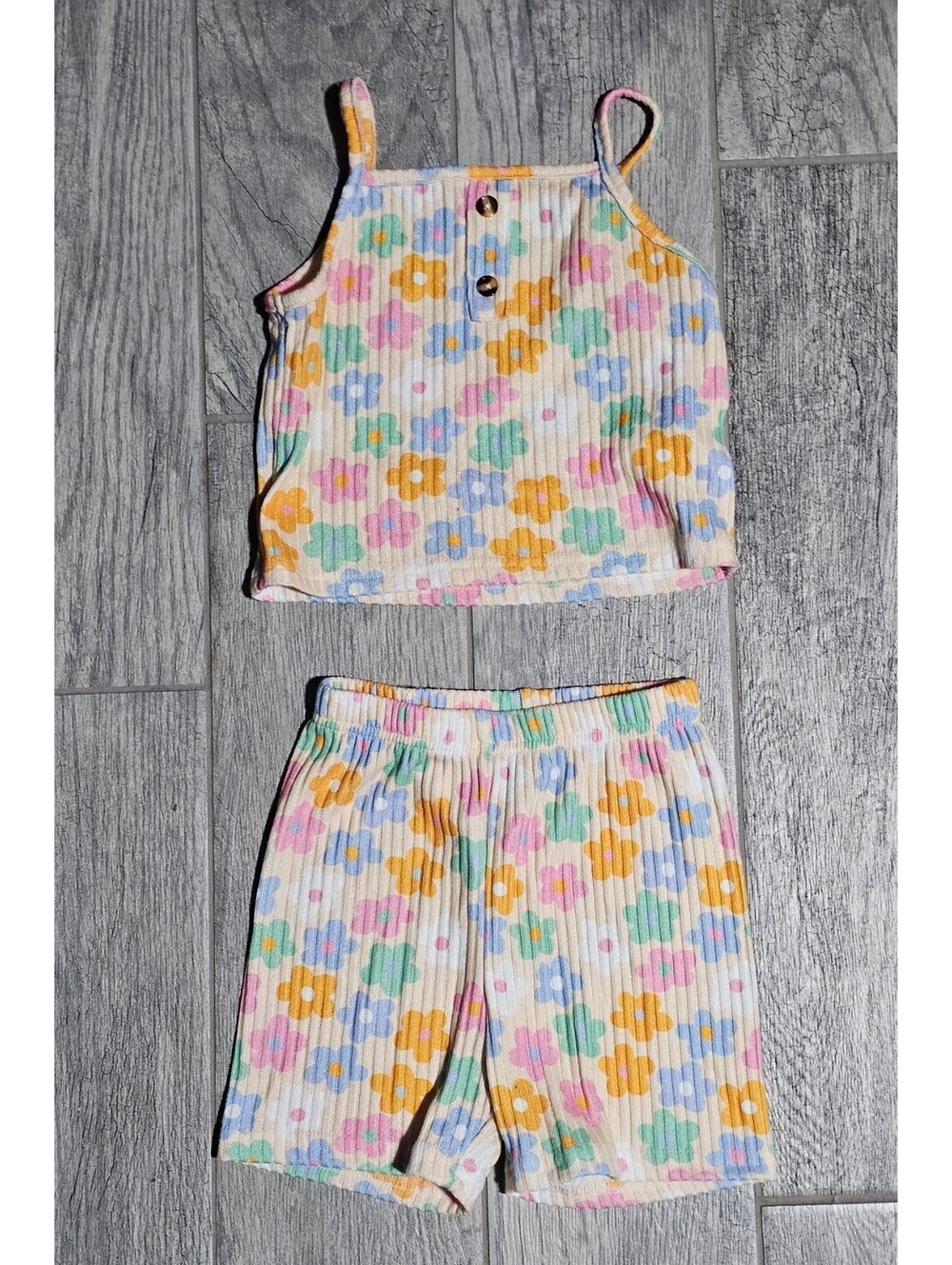 (2pc) New Girl's Shein Tank Top Shorts Set Outfit Floral Multicolor Sz Small 6 7